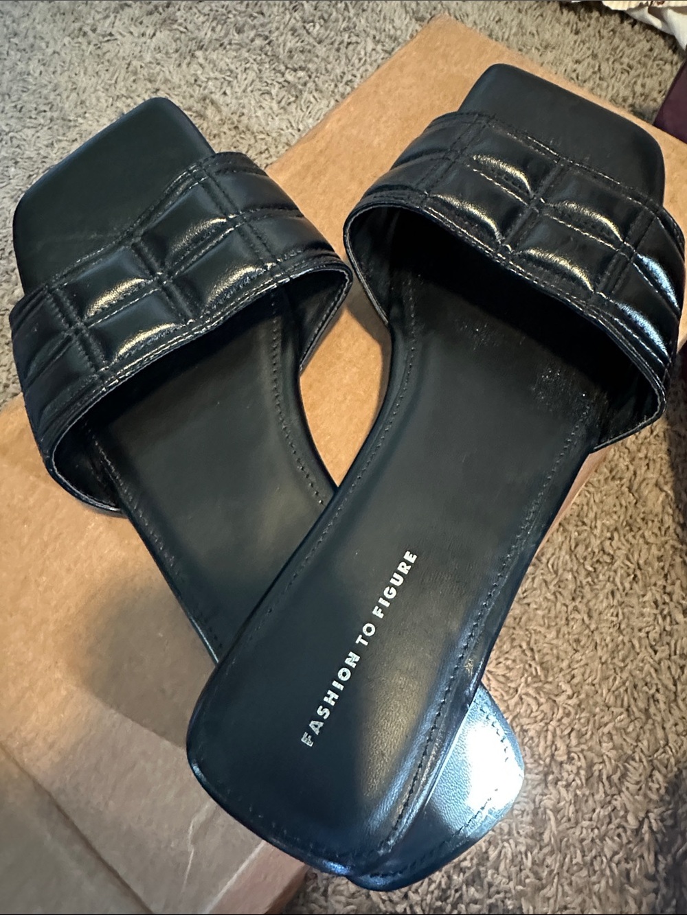 Fashion to Figure Black Quilted Square-Toe Slide Mules